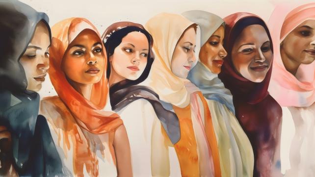 A group of women in different colors Description automatically generated