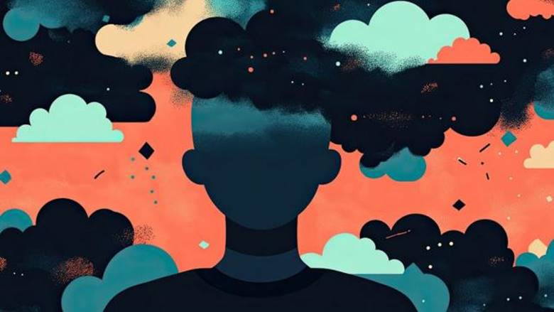 A person with clouds in his head Description automatically generated