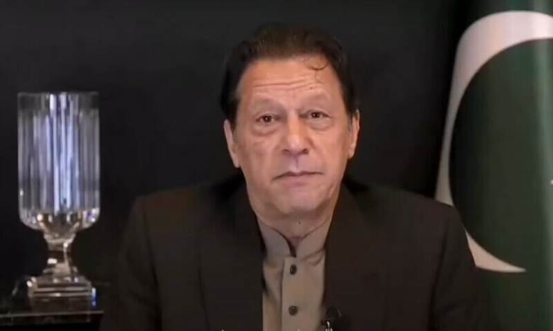 A photo of an AI-generated image of PTI chief Imran Khan from a virtual party rally on Sunday. &mdash; PTI YouTube