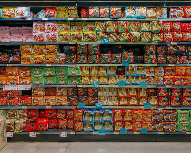 A shelf with food on it Description automatically generated