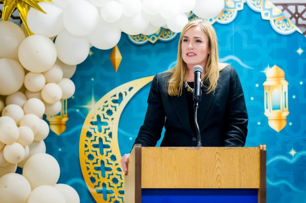 Mayor Tara Campbell of Yorba Linda speaks during the Islamic...
