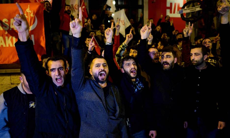 <p>Protesters demonstrate in front of the Consulate General of Sweden after Rasmus Paludan, leader of Danish far-right political party Hard Line and who also has Swedish citizenship burned a copy of the Koran near the Turkish Embassy in Stockholm, in Istanbul, Turkey, on January 21. — AFP</p>