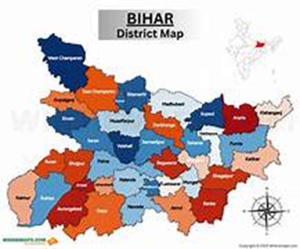 A map of bihar with different colors  AI-generated content may be incorrect.